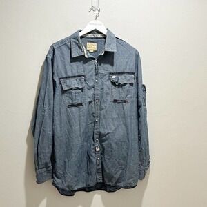 TRIPLE FAT GOOSE Men’s Blue Denim Chambray Embroidered Long Sleeve Shirt Sz 3XL